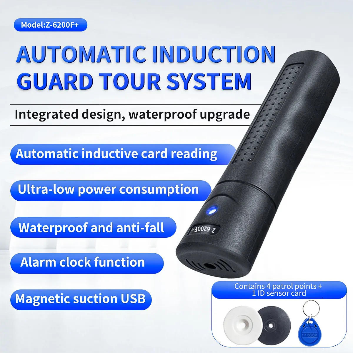 Patrol Recorder Guard Tour System IP67 Free Software Professional Guard Monitoring Attendance System with 4 Checkpoint Tags RFID