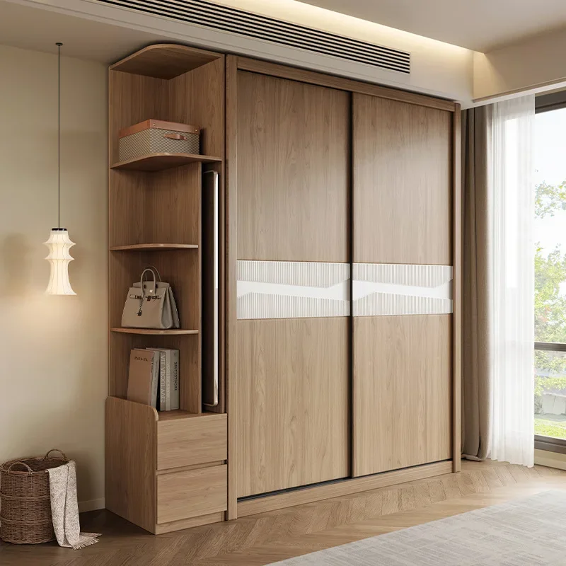 Solid wood sliding door bedroom Nordic finished large-capacity wardrobe simple new sliding door storage cabinet