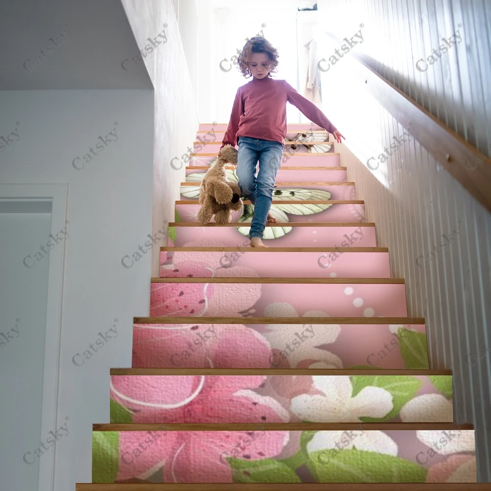 Pink Butterfly Stair Stickers Self Adhesive Staircase Sticker for Stairway Covering PVC Home Renovation Staircase Decor Tread