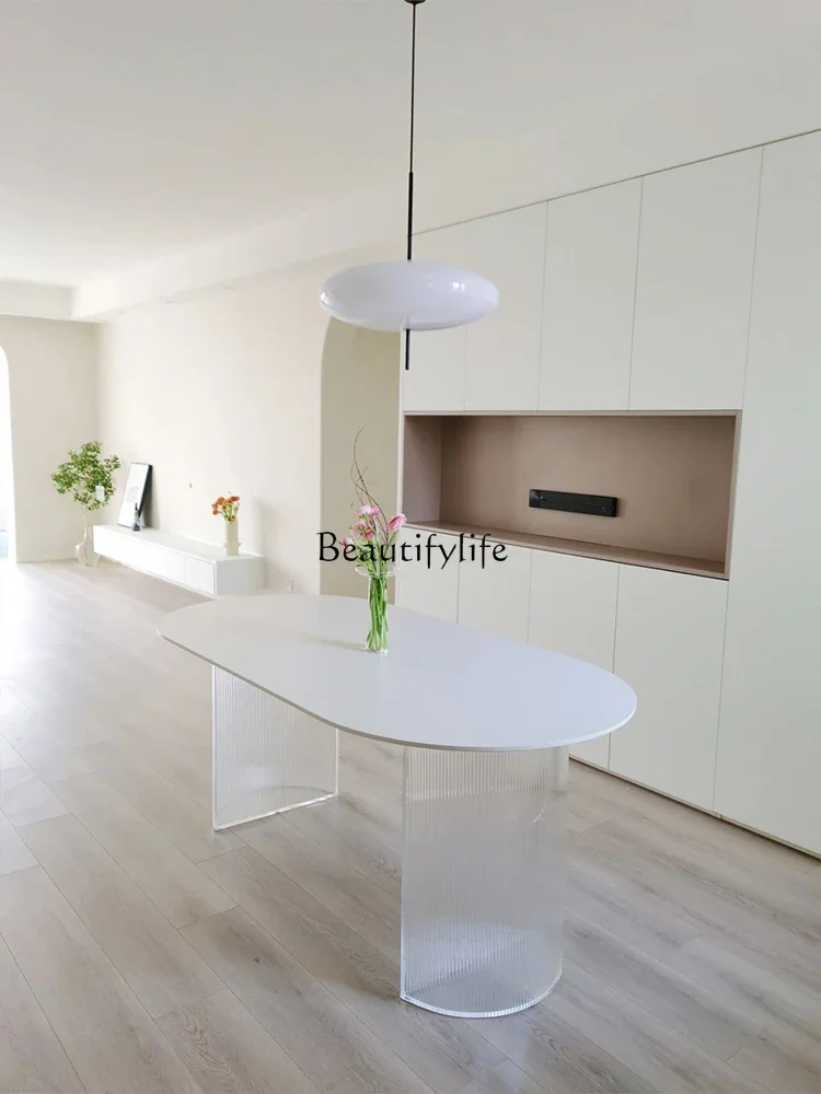 FGCream wind suspended acrylic rock slab dining table wabi sandy wind household small apartment rectangular