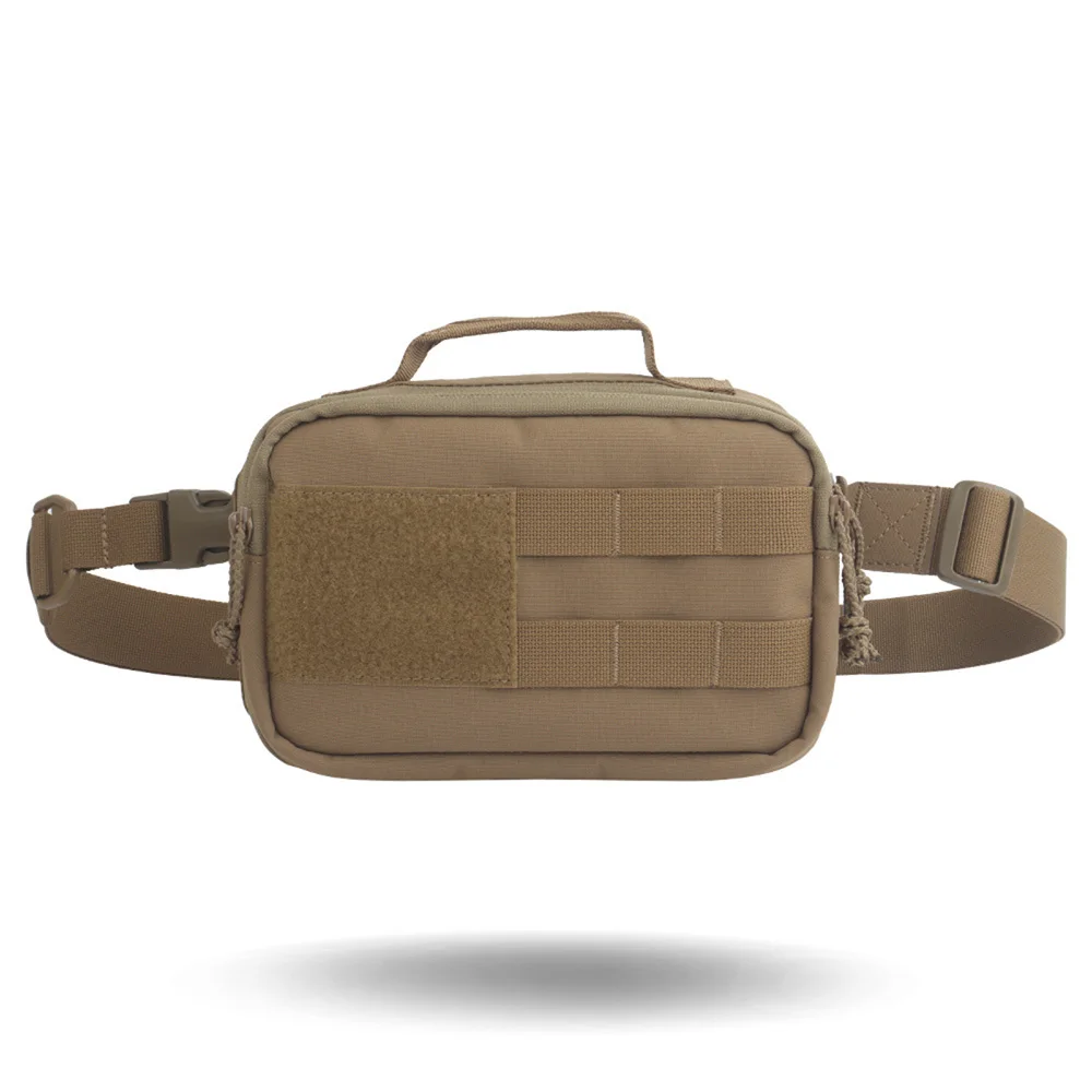 EDC Shoulder Bag Tactical Fanny Pack with Handle Loop Fastener Adjustable Opening Angle Double Zipper Layered Storage
