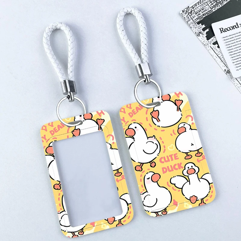 Dancing Koda Duck Bank Business Work Card Holder Bus Card Protective Case with Lanyard Men Credential Holders Creative Design