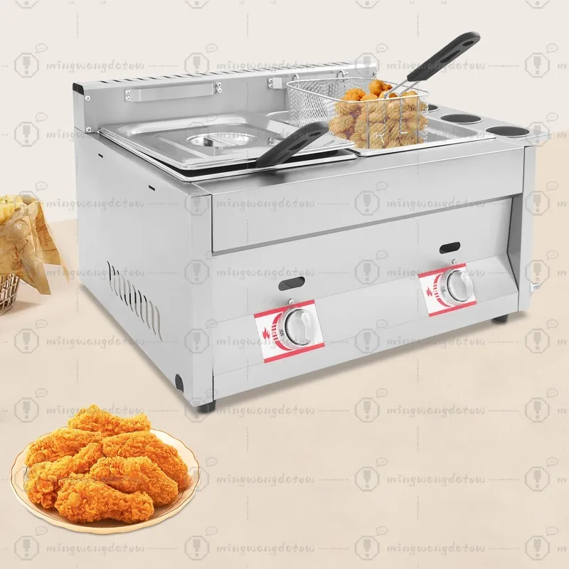 NEW Commercial Gas Deep Fryer 12L Countertop Stainless Steel Dual Tank Kitchen Frying Machine W/2 Removable Baskets & Lid - view 5