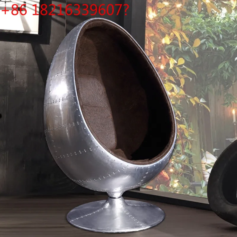 

American loft egg chair aluminum leather single retro industrial sofa office chair