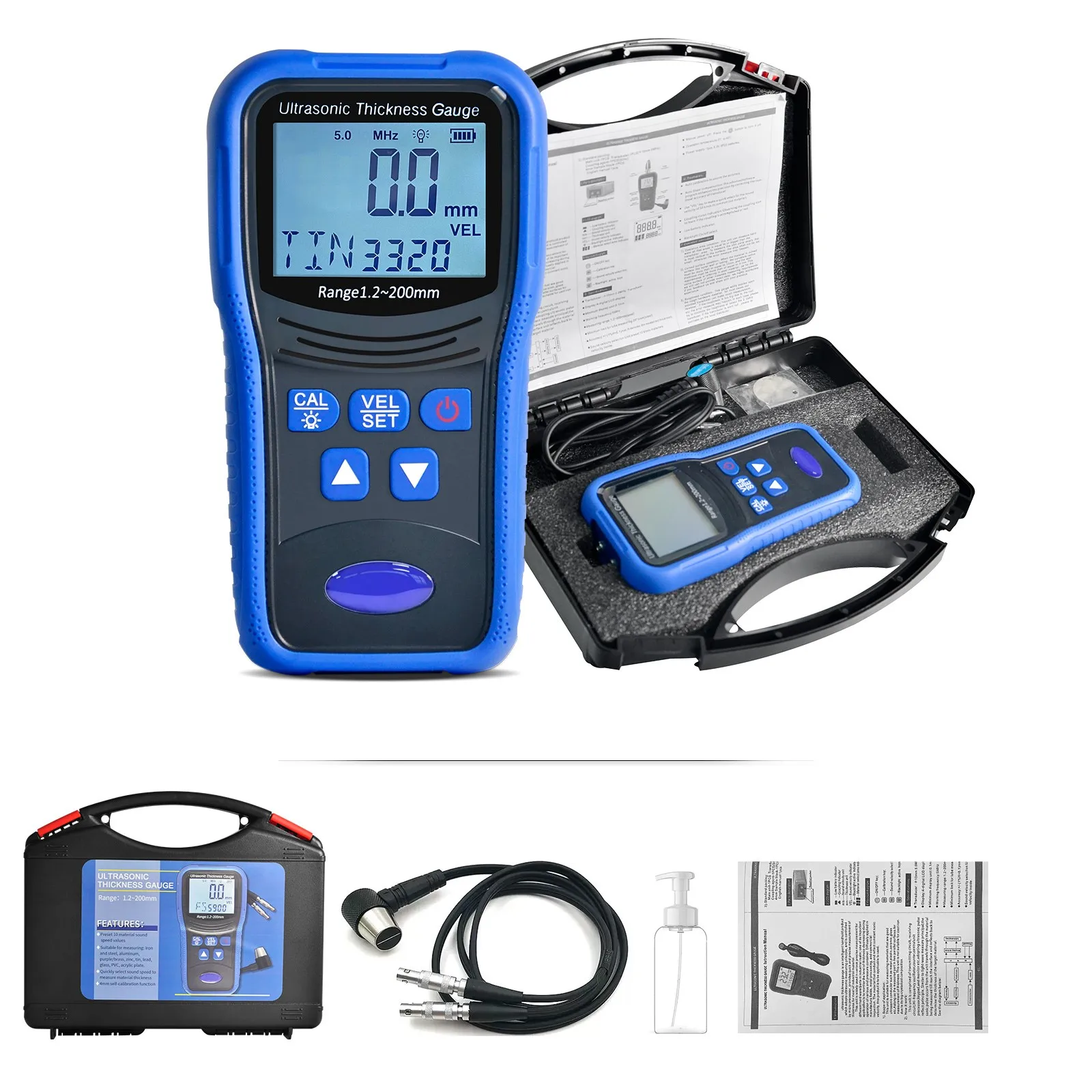 Ultrasonic Thickness Gauge For Cars Metal Meters Paint Thickness Tester Measurement 1.2-200mm Suitable For Various Materials