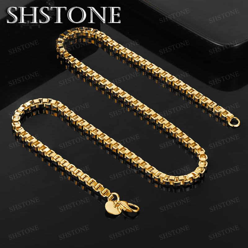 

Fashion 18k Gold Necklace Box Chain Men Simple Versatile Jewelry For Women Birthday Party High-Quality Gifts Accessories