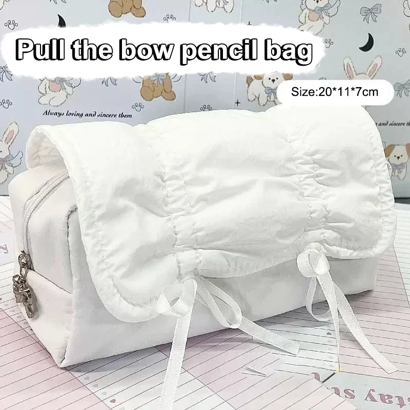 Creative Korea Style Bow Pencil Case Large Capacity Multi-layer Storage Drawstring Pencil Bags Office Supplies Storage Bag