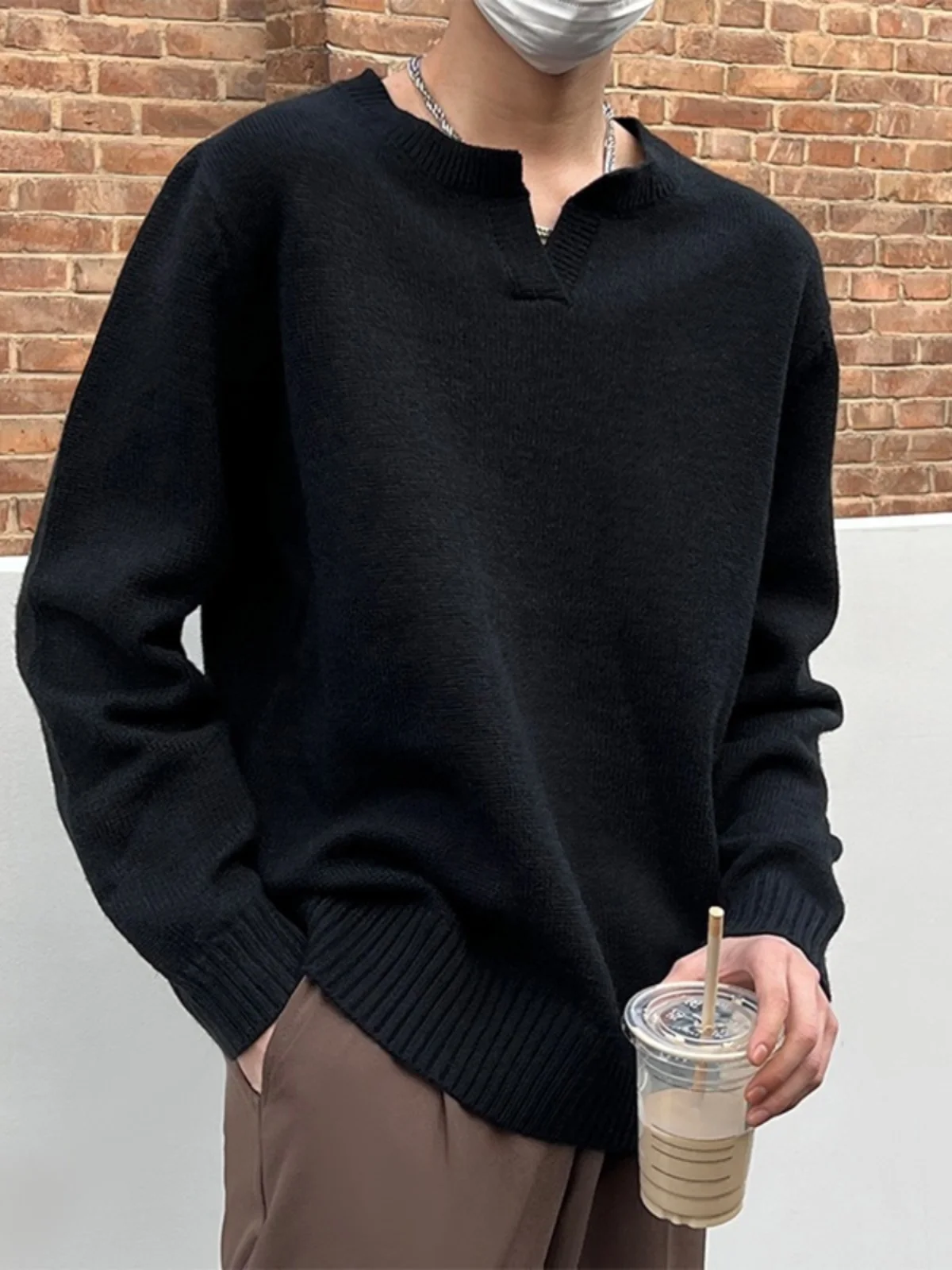 

Korean Sle V-Ne Sweater Men's Autumn Winter Outerwear Long Sve Warm Loose Lazy Sle Base Layer Knitted irt