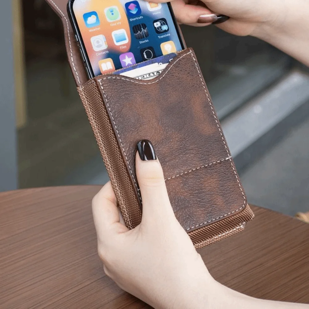 Direct Insertion Card Slot Phone Waist Pack Vertical PU Leather Phone Belt Clip New Durable Belt Hanging Pouch Retro Style