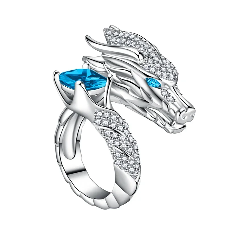 Huitan Novel Dragon Design Opening Rings Delicate Aesthetic Bright Finger Accessories for Women Opulent Chic Jewelry for Party view 6