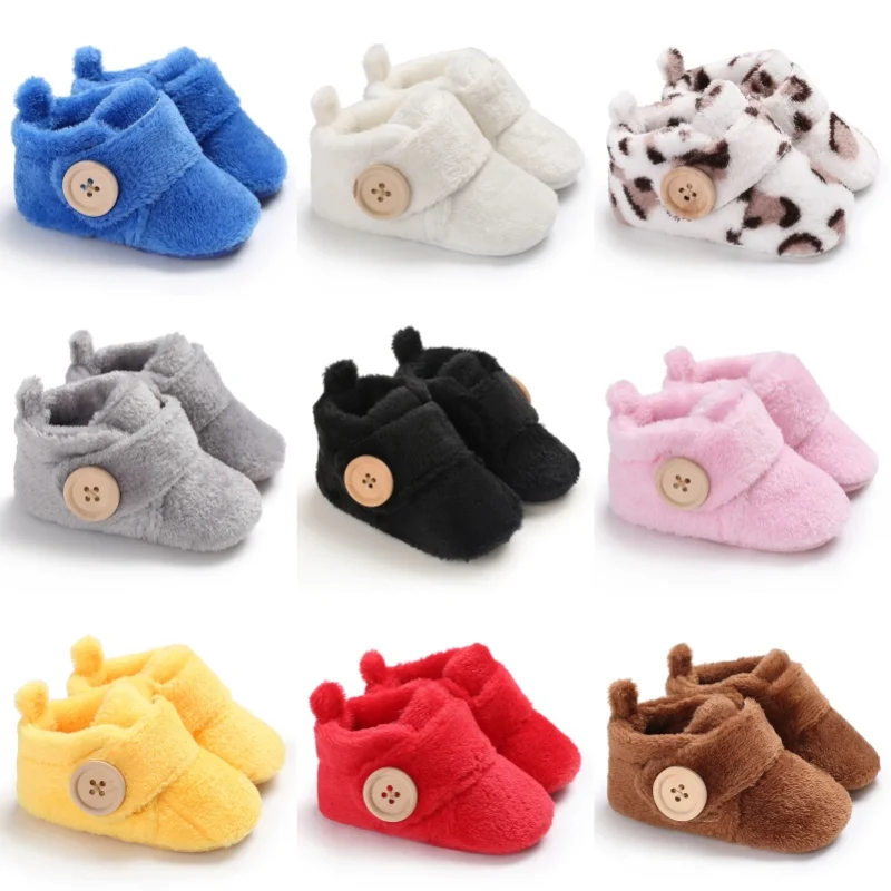 

Korean Version Winter Plush Shoes For Boys and Girls Walking Shoes With Soft Soles Anti Slip Home Shoes Baby Shoes