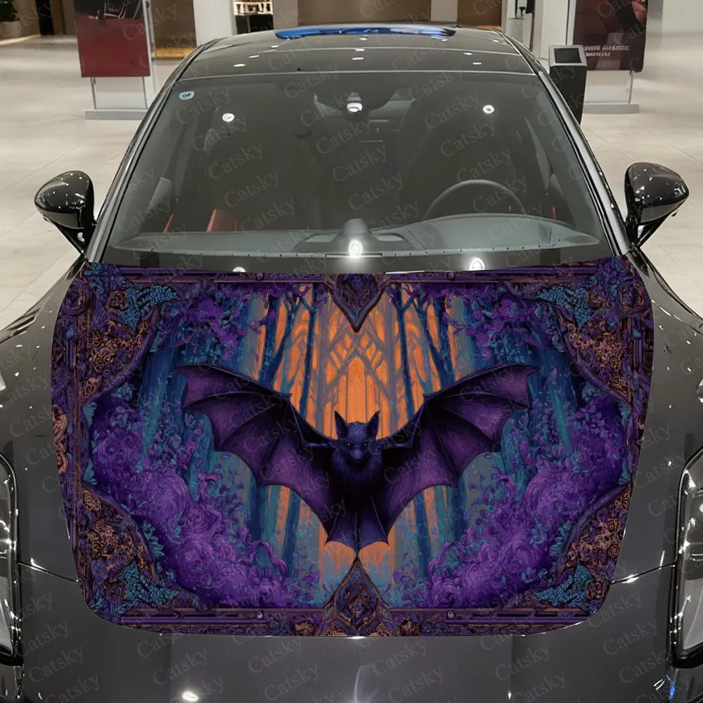 

Winged Bat in Purple Forest Car Vinyl Wrap, PVC Material Waterproof Car Hood Sticker, Self-Adhesive Scratch-Resistant Stickers f