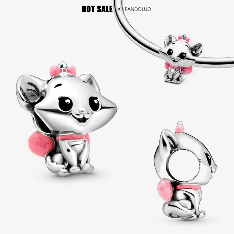 Disney The Aristocats Marie Charm Bead Fits Pandora Original Bracelet Women 925 Silver Pendant Beads DIY Jewelry Hot Sale Gift