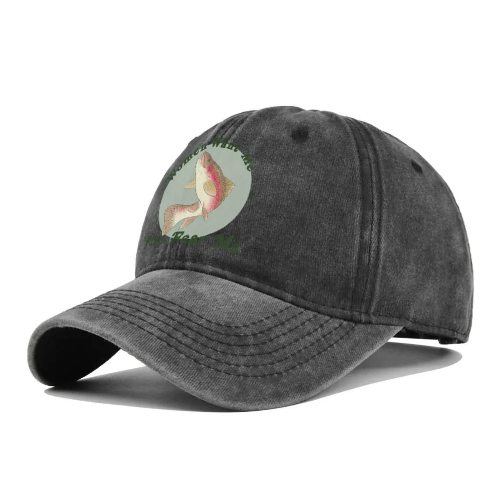 

Washed Cotton Golf Dad Hat Unique Colorful Fish Print Baseball Silk Screen Outdoor Headwear Vintage Curved Brim Sun Hat