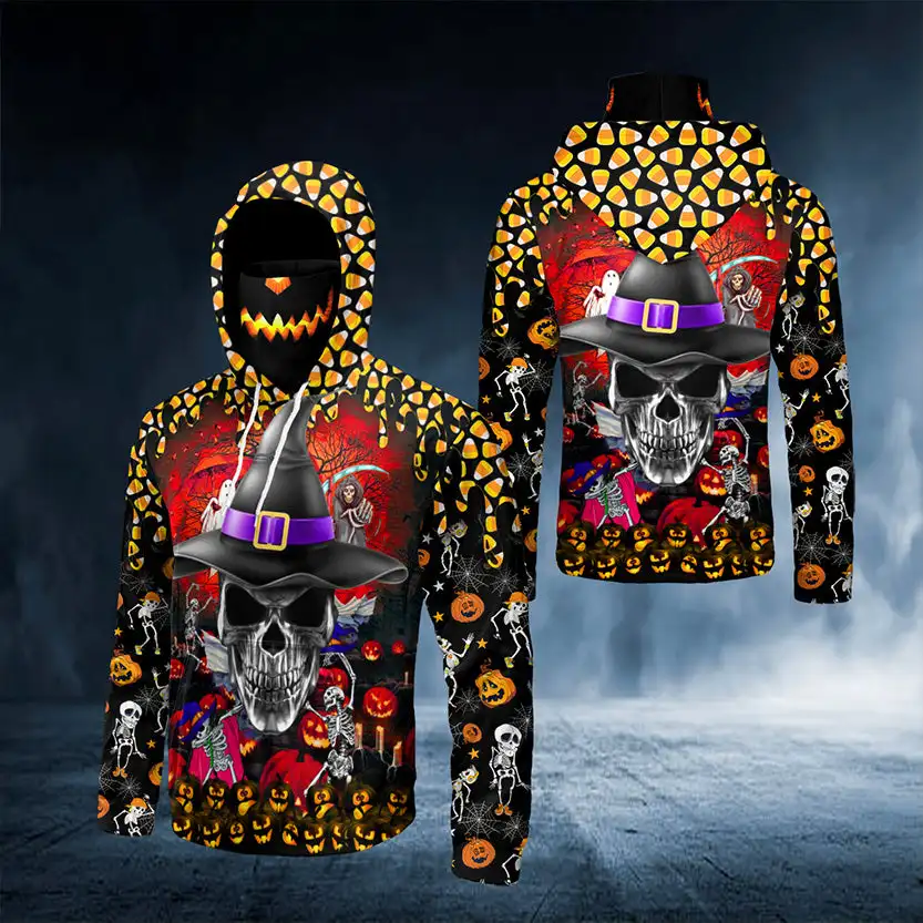 PLstar Cosmos Halloween Clown Pumpkin Skull 3D All Over Printed Mens Fashion Bandana Hoodie Unisex Casual hoodie with mask MZH04