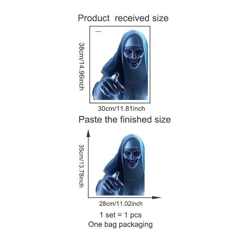 1pc Halloween Zombie Nun Window Stickers Evil Smile for Kitchen Room Indoor Party Supplies Removable Self-Adhesive Vinyl Decals
