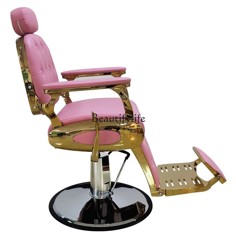 High-End Barber Shop Chair Men's Retro Reclining Scraping Lifting Oil Head Chair