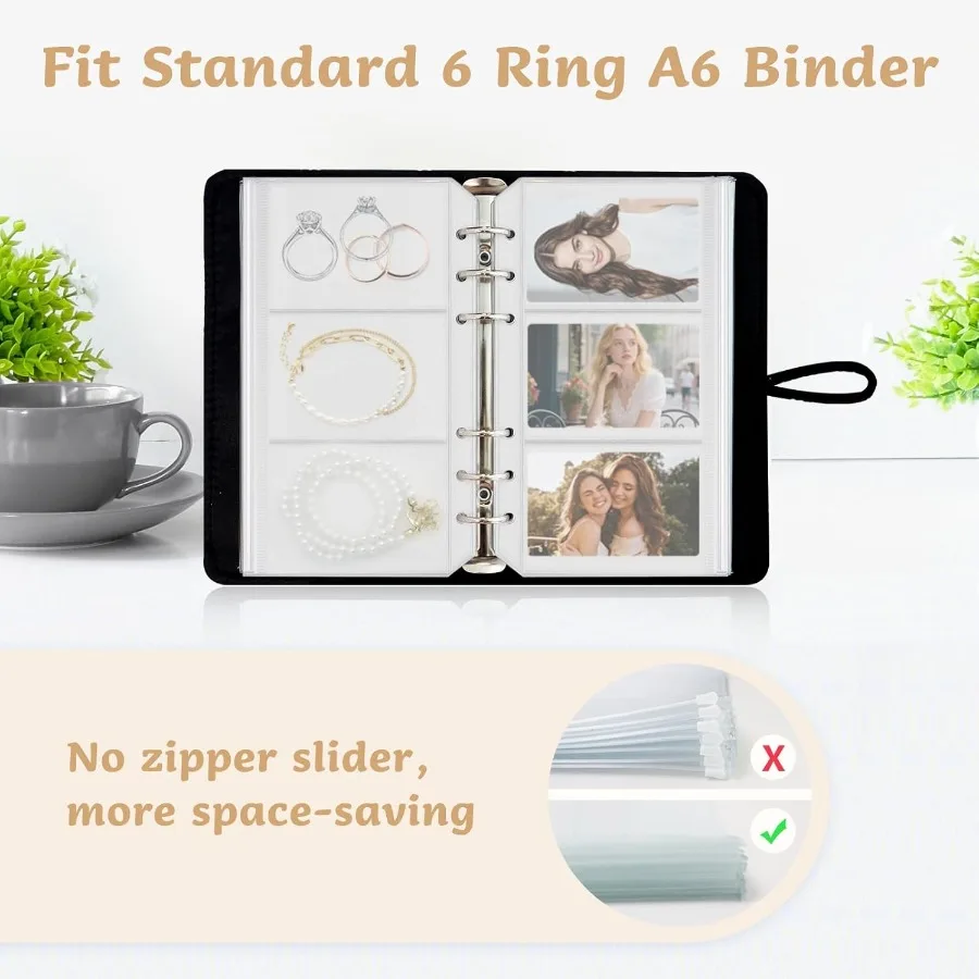 10 Pack MultiCompartment Zippered Binder Pocket Sleeves for 6 Ring A6 Binder Frosted Divided Zipper Pouch Money Cash Saving Bud