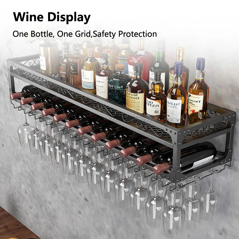 Wall Mounted Bar Wine Rack Hanging Wine Glass Holder Upside Down Storage Organizer Creative Decorative Shelf For Restaurant