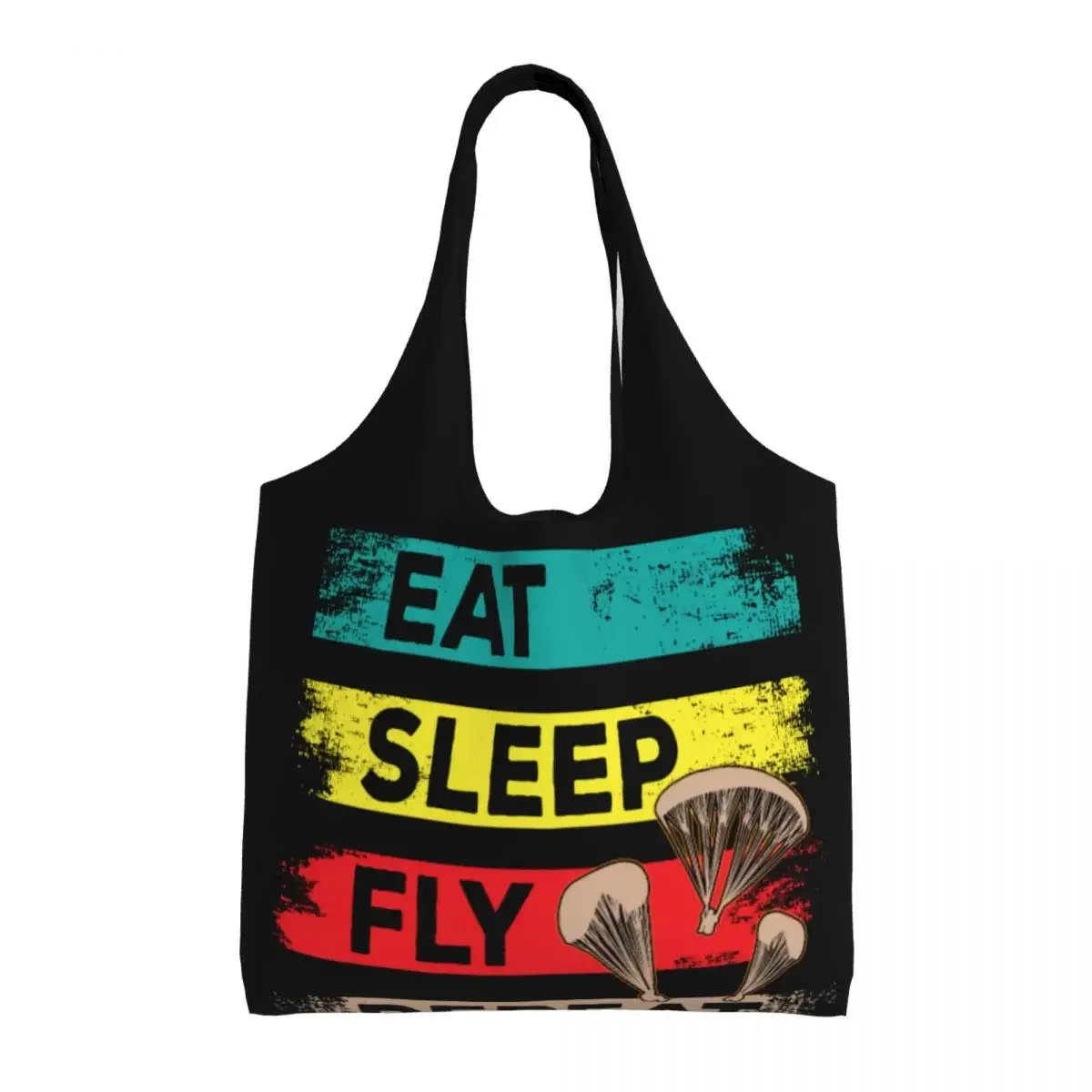 Funny Printed Paragliding Eat Sleep Fly Repeat Shopping Tote Bags Durable Canvas Shopper Shoulder Paraglider Bags Handbags