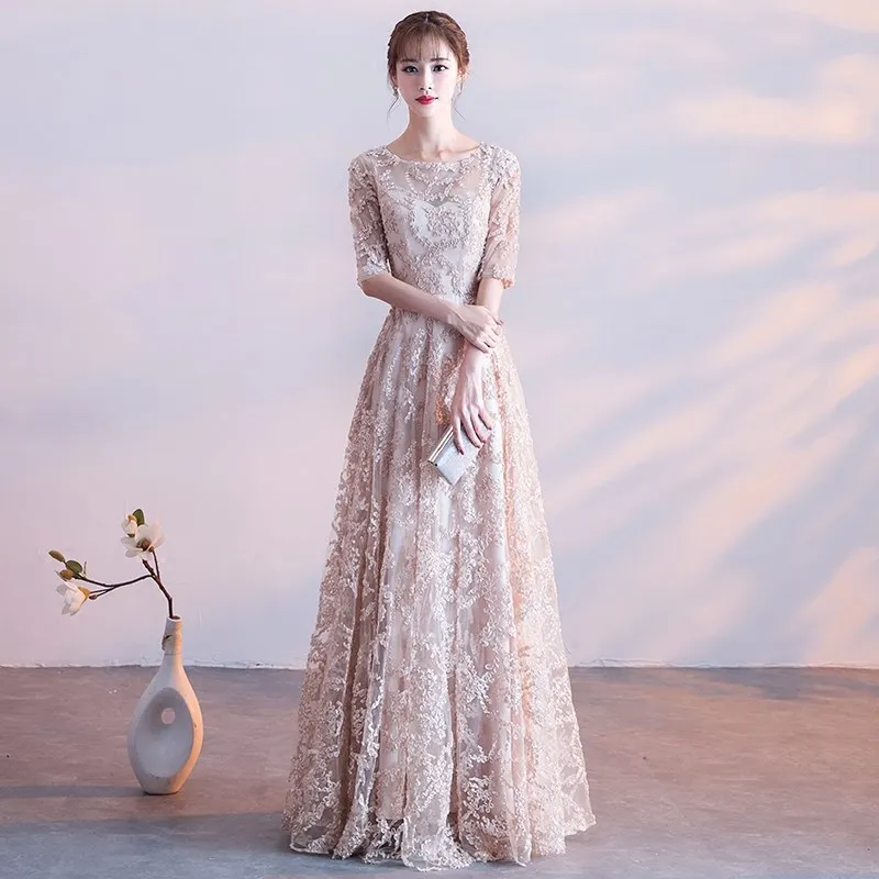 

Mid Sleeve Lace Evening Dress For Women's Banquet Elegant Princess And Socialite Small Fragrance Party Host Dress Customized