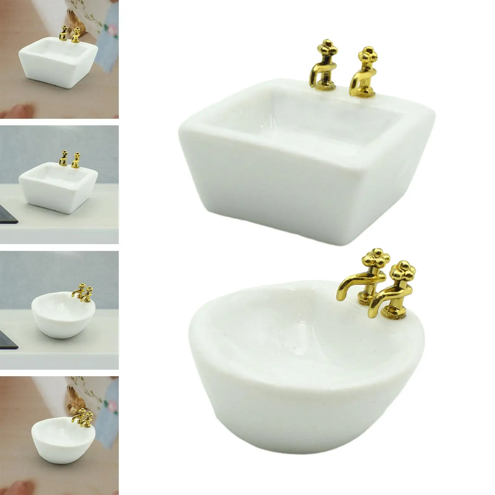 1/12 Dollhouse Simulation Washbasin Pretend Toy Life Scene Mini Basin Sink for Mini House Landscape Accessories Decoration