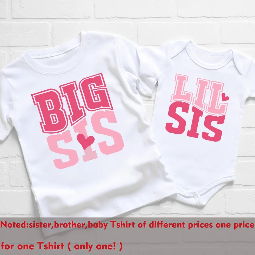 Big Bro Little Bro Print Sibling Outfit Tee Retro Family Matching Shirt Tops Big Brother Big Sister T-shirt Baby Bodysuit Romper