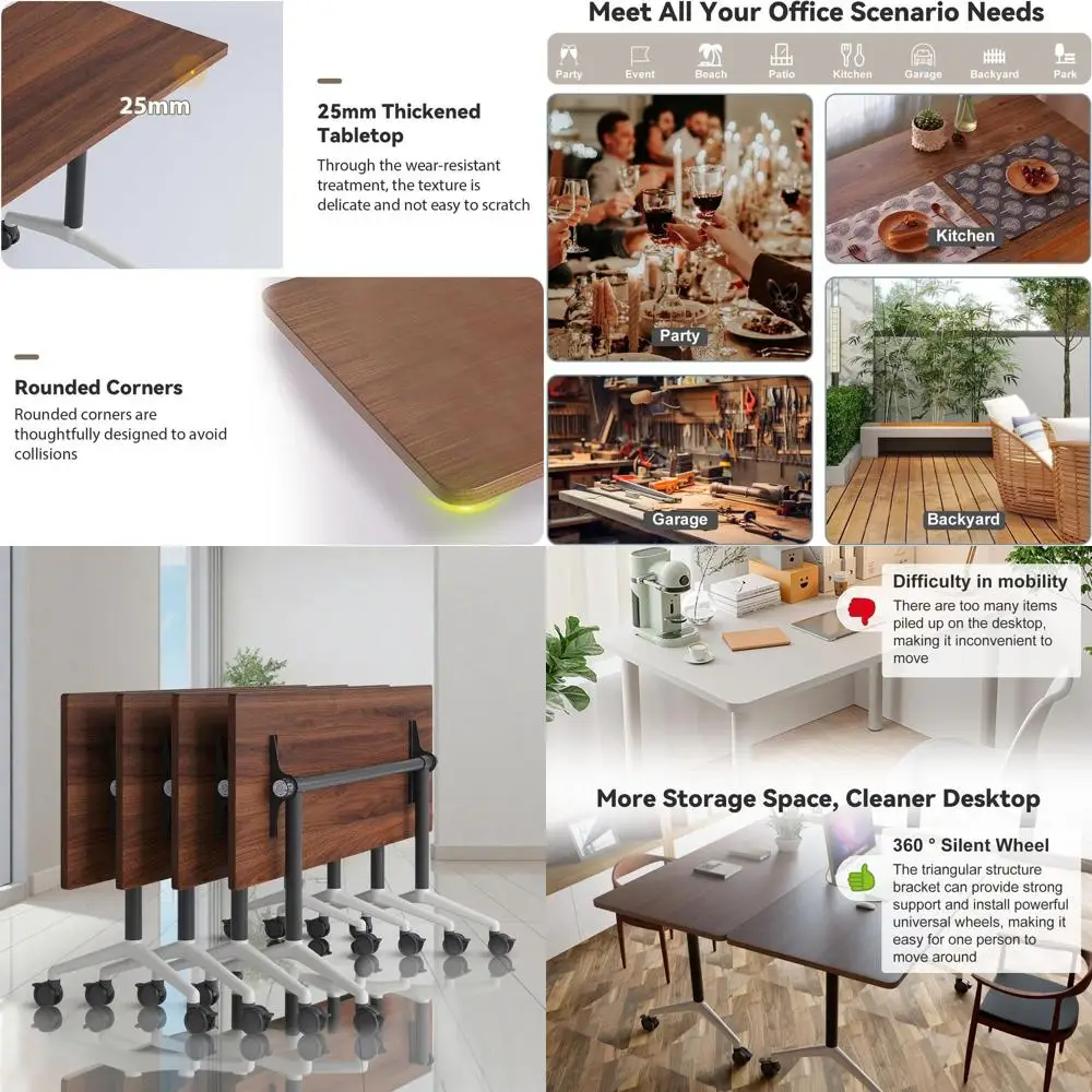 

Комплект из 4 складных тренировочных столов 47.2 (дюйма) для конференций и домашнего офиса с закругленными краями и колесиками