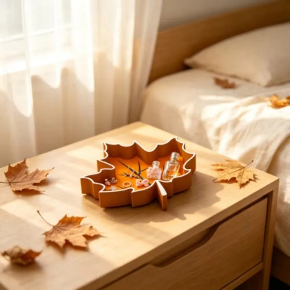 3D Printed Maple Leaf Trinket Tray Plastic Fall Theme Desktop Jewelry Holder Minimalist Maple Outline Entryway Key Dish