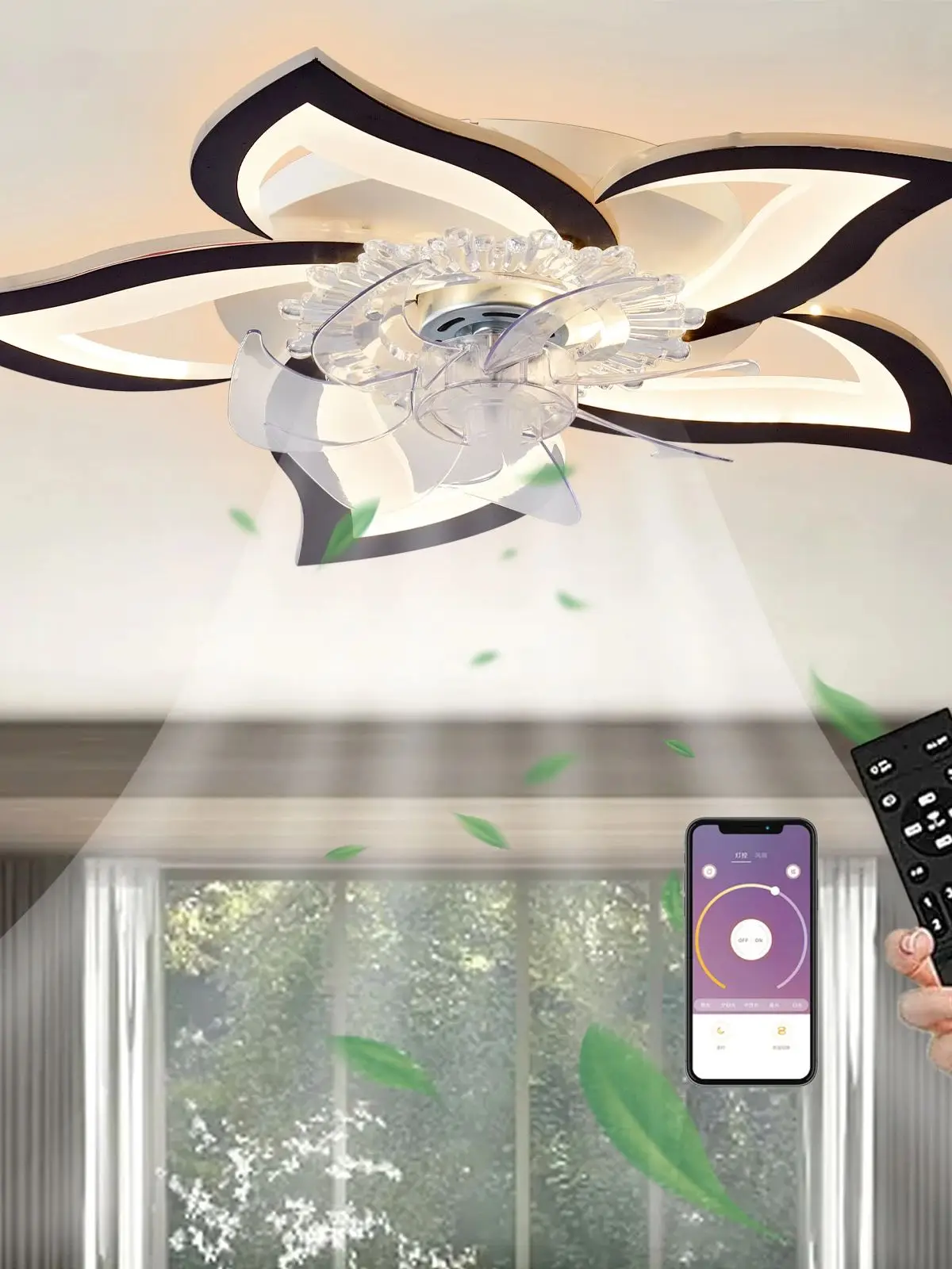 LED stille plafondventilator met verlichting 50W plafondventilator met licht dimbare lamp met ventilator woonkamer keuken 64cm - afbeelding 2