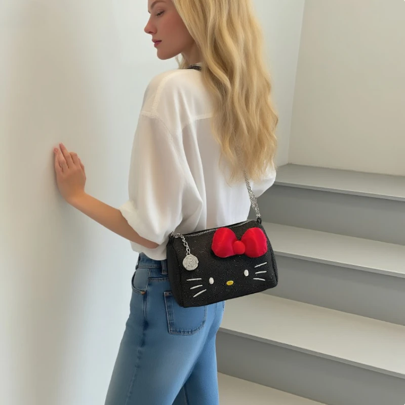 

Черная сумка HelloKitty с милым персонажем мультфильма, высококачественная модная сумка-мессенджер, милая сумка-мессенджер с бантом, праздничный подарок