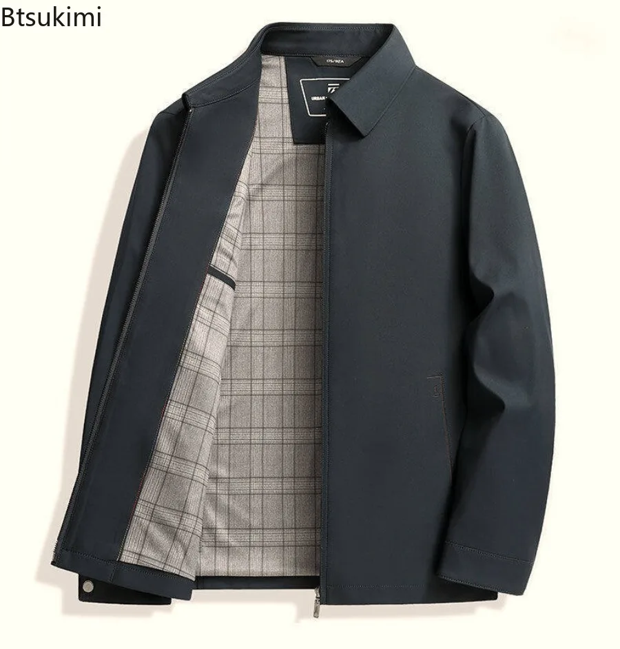 

Spring Autumn New Men's Jackets High Quality Business Casual Coats Fashion Solid Color Loose Zipper Lapel Jackets with Pockets