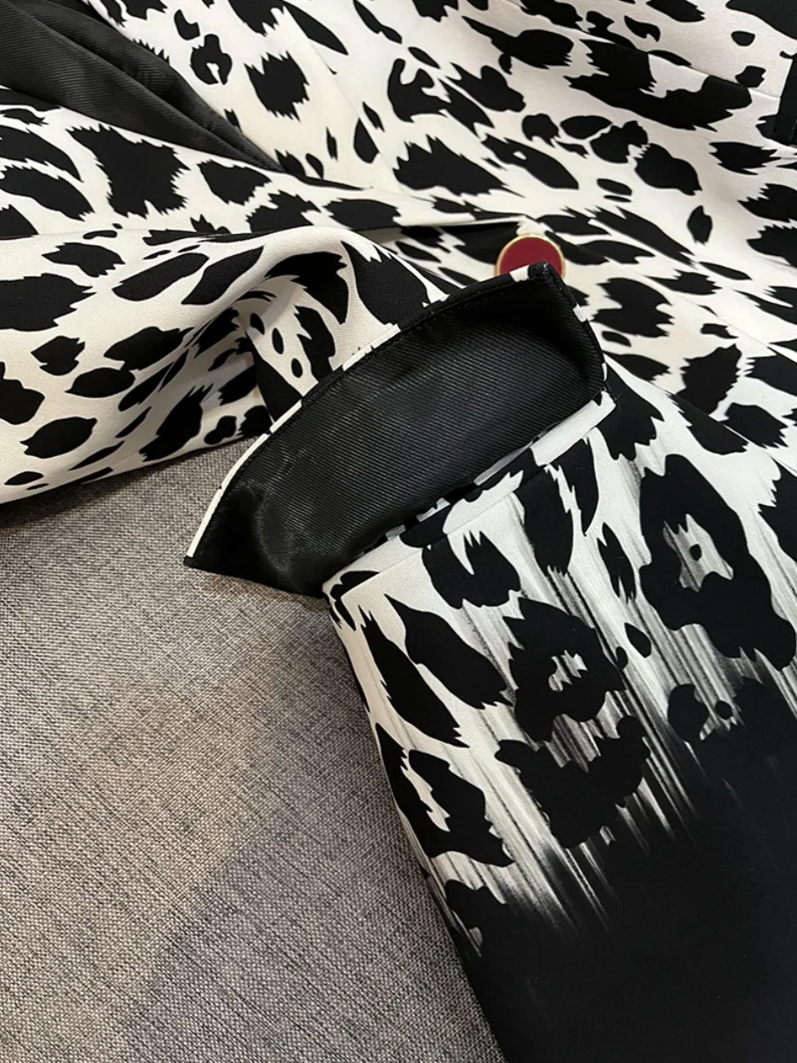 بدلة مثيرة على شكل حرف V مطبوعة بنقشة الفهد معطف Jaet للسيدات من Faionable Ele Sle معطف طويل Sve للتنقل من الأصل الصيني #4