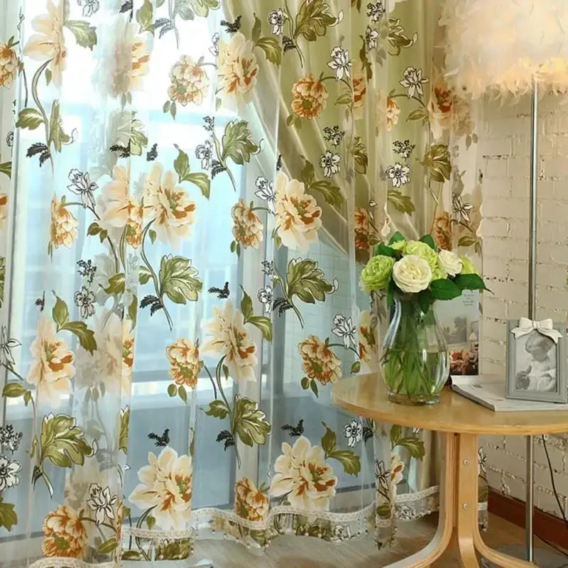 New Floral Tulle Curtians for Living Room Kitchen Embroidered Sheer Curtains rapes Bedroom Luxury