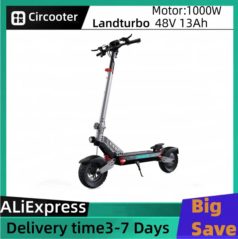 

Circooter Landturbo Adult Escooter 1000W Motor 48V13Ah Battery Folding E-scooter 10-Inch Off Road Tire E-mountain Scooter