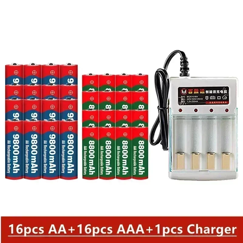 AA/AAA battery Rechargeable Battery Original 2024NEW 1.5V AA9800MAH+AAA8800MAH+charger Suitable for Hair Clipper MP3