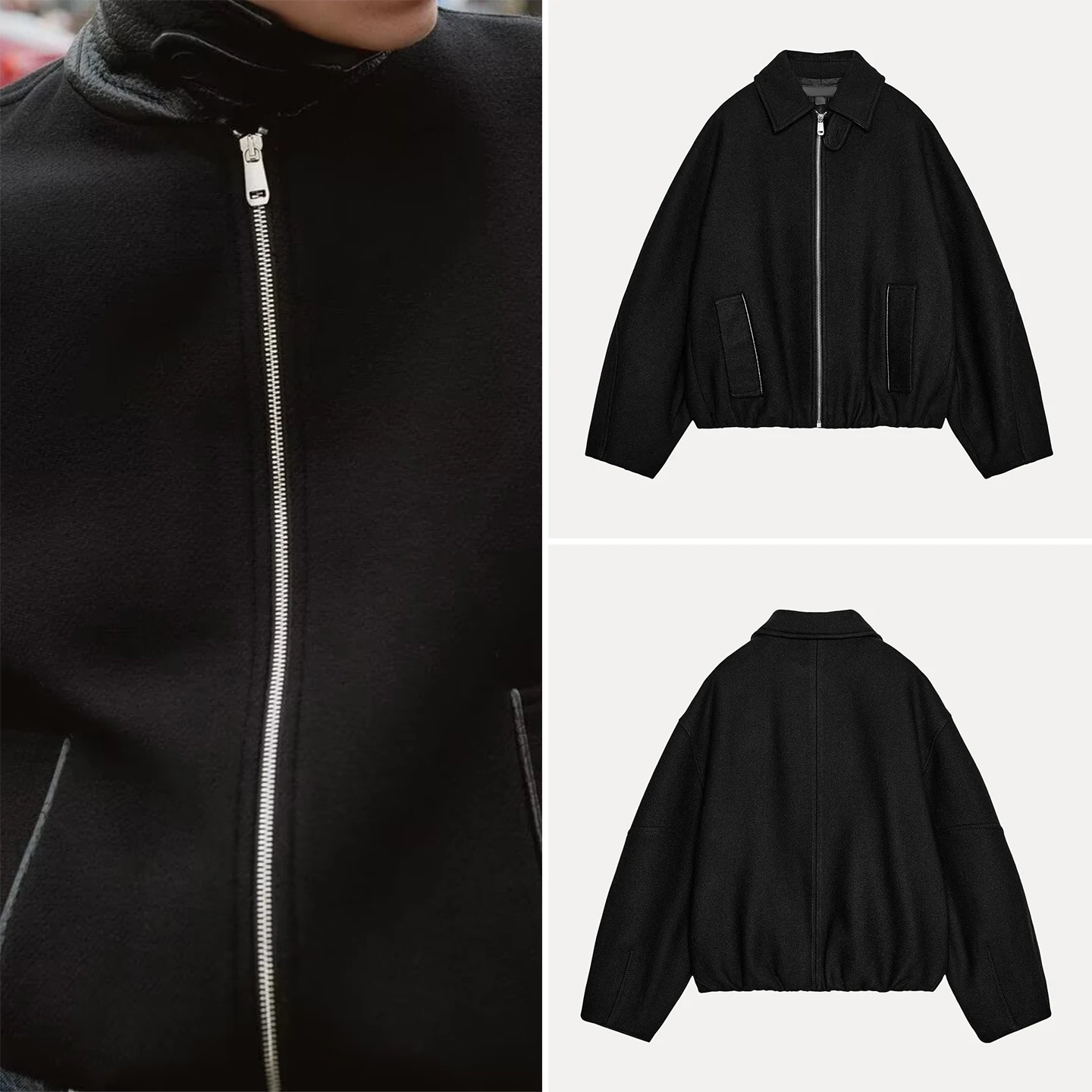 Z Damen Faion Mixed Media Kontrastfarbener Kragen Puffy Jaet Oberbekleidung 2025, New Sle Stand Fit Long Sve Zipper