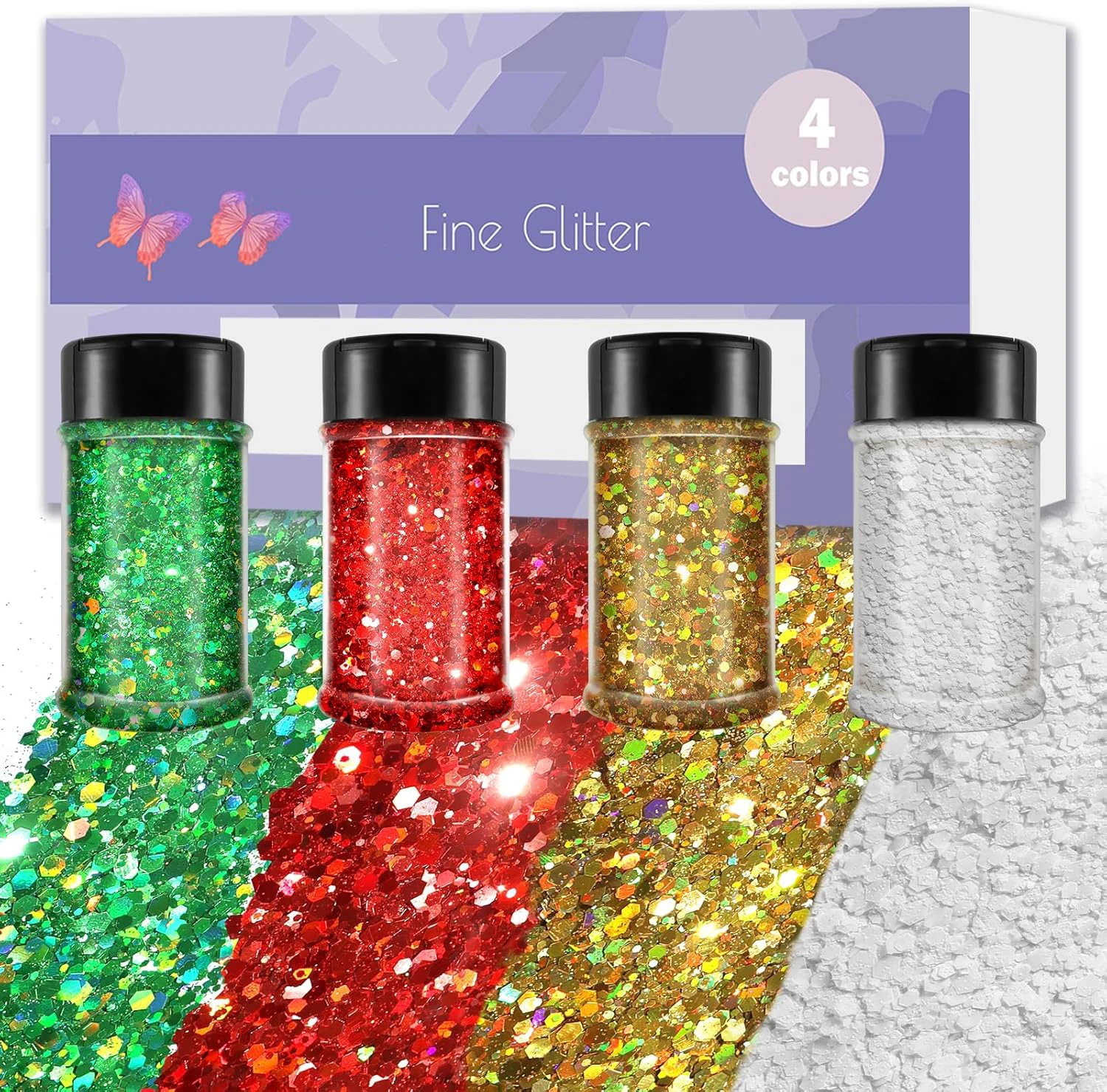 

Радужный массивный блестящий порошок для ногтей, 4 цвета, 320 мл, блестящие блестки для рукоделия, голографический блеск для домашних животных для декоративной смолы