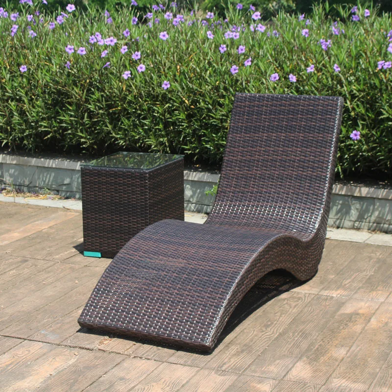 Outdoor Lounge Rattan Chair Single Beach Swimming Pool Courtyard Nap Leisure Recliner Balcony Waterproof Rattan Woven