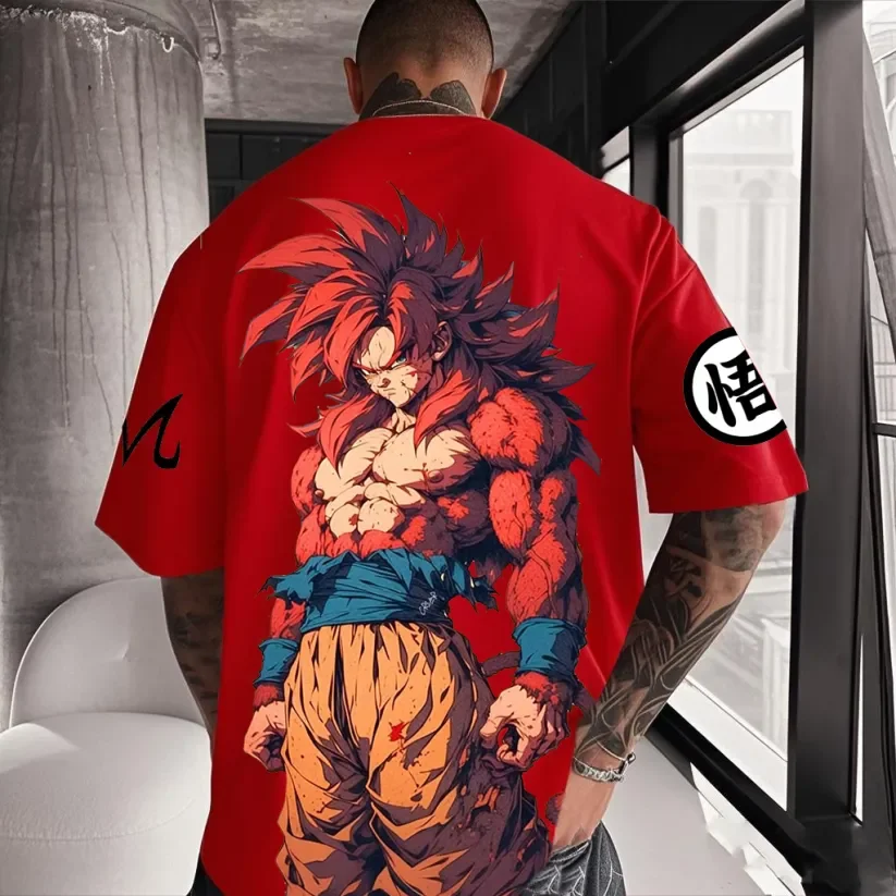 2025, Unisex, Anime, Dragon Ball, Grafik-T-Shirts, rot, Sommer, übergroß, Y2k, Herrenbekleidung, Baumwolle, lockere Damen-Kurzarm-T-Shirts