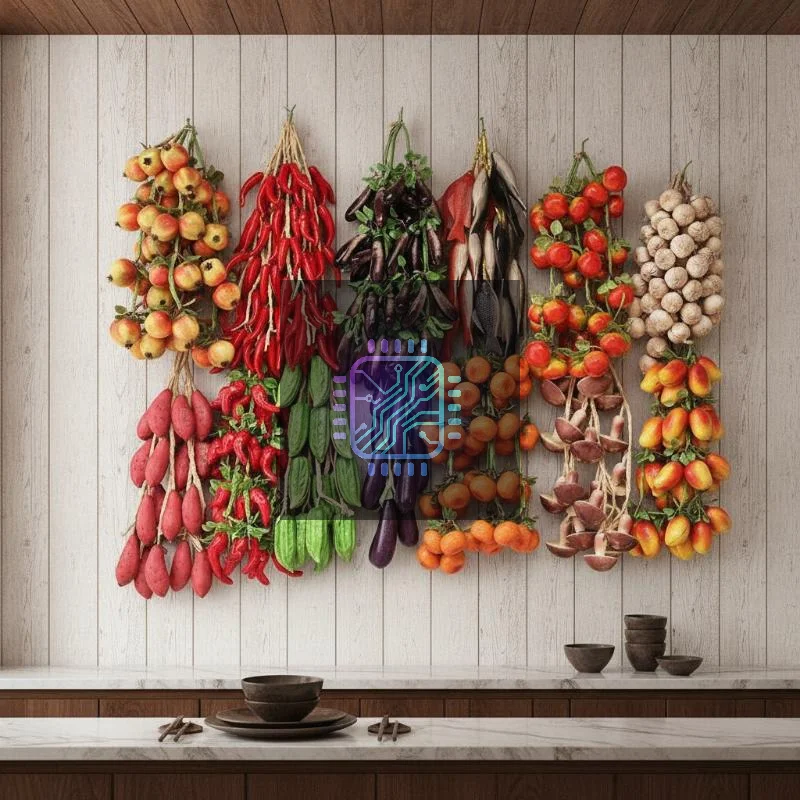 1Bunch Food Vegetables String Pendant Fake Chili Pepper Fruit Model Photography Props For Home Party Wall Hanging Decoration