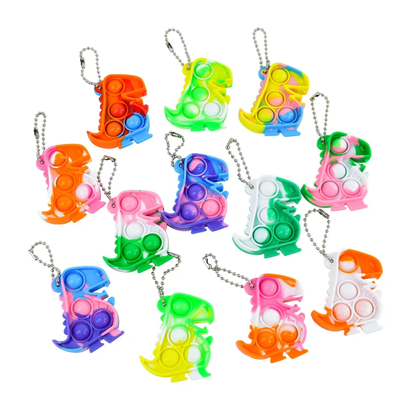 10/20pcs Mini Dinosaur Pop Keychain Sensory Fidget Toys Kids Dinosaur Party Favors Birthday Gift Goodie Bag Pinata Fillers Prize