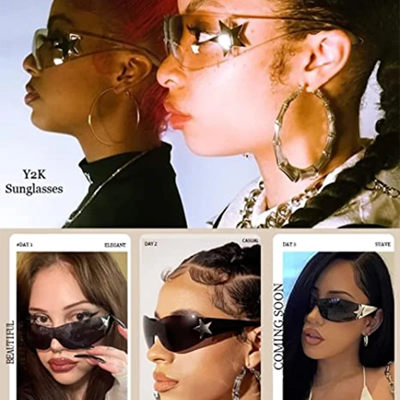 Luxury Punk Sports Sunglasses for Women Brand Designer Oversized Y2K Sun Glasses Men Goggle Shades Five Star Fashion Eyewear