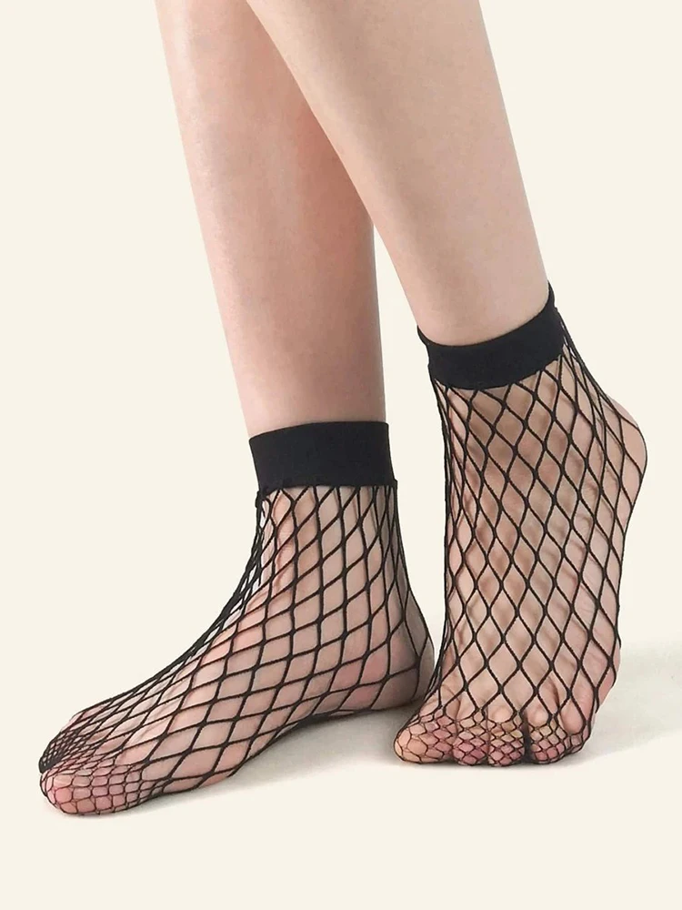 3 Paar atmungsaktive Fischernetzsocken für Damen, modisch, Sommer, sexy, schwarz, groß, mittel und klein, kariert, atmungsaktiv, lässig – Detail 6