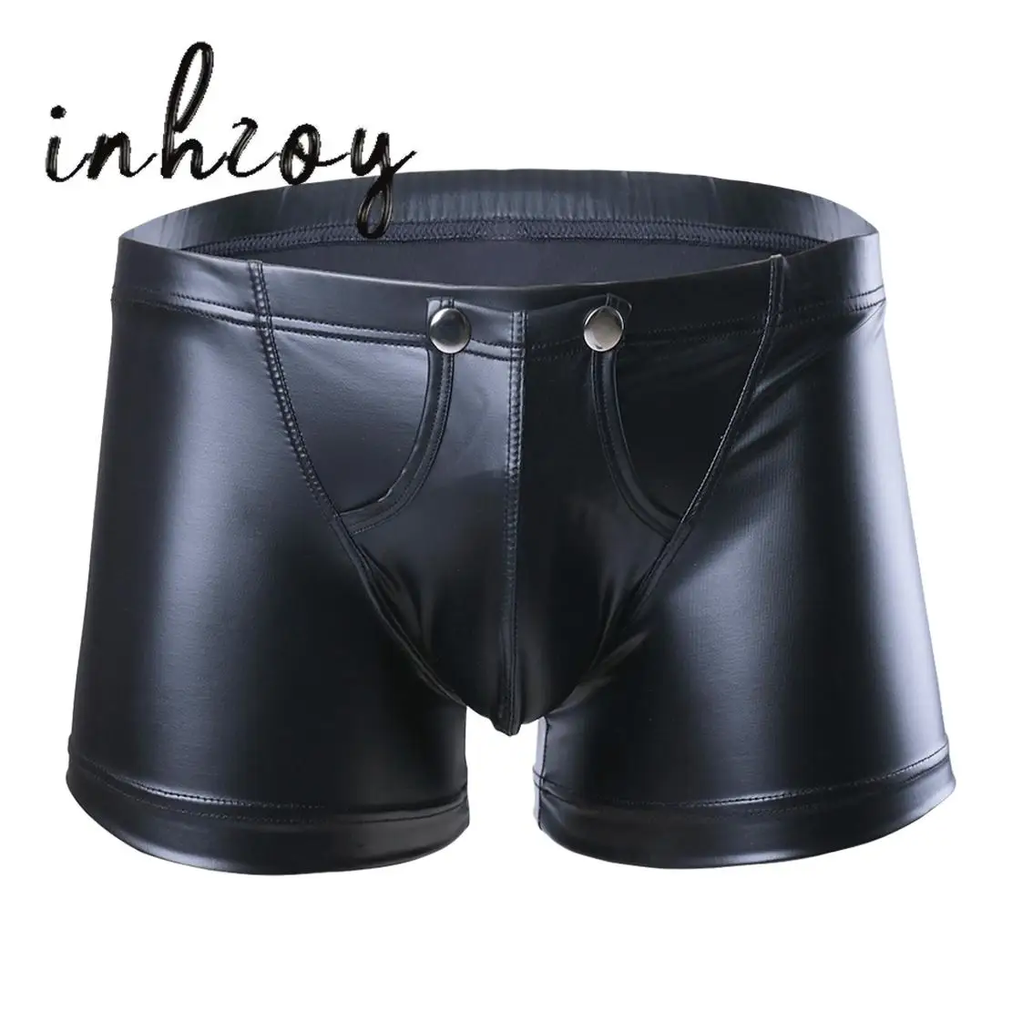 

Mens Sexy Lingerie Wet Look Faux Leather Bulge Pouch Boxer Shorts Underwear Press Button Pouch Underpants Homme Panties