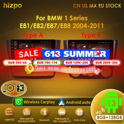 Hizpo Android 13 Car Radio For BMW 1 Series E81 E82 E87 E88 AT 2004 - 2011 GPS DSP Carplay Multimedia Player Serero Auto 4G Wifi