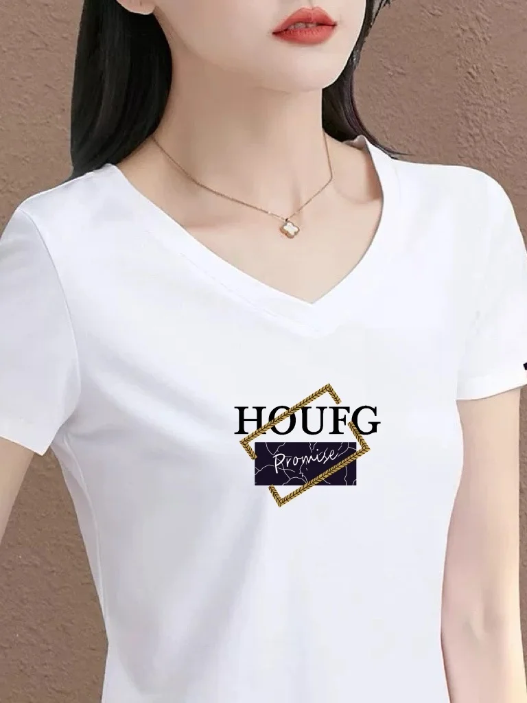 

Новая женская футболка 2026 года с V-образным вырезом и коротким рукавом, с буквенным принтом, повседневная, свободного кроя, в стиле для мам, высококачественная, из полиэфирного волокна