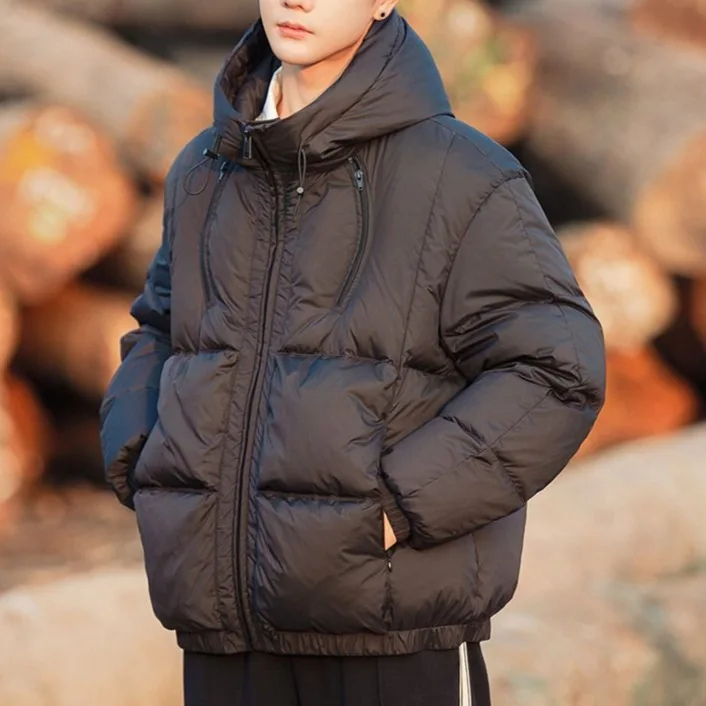 Teen High School Student Trendy Jacket 2026 Winter Men's Short Hooded Loose White Duck Down Coat