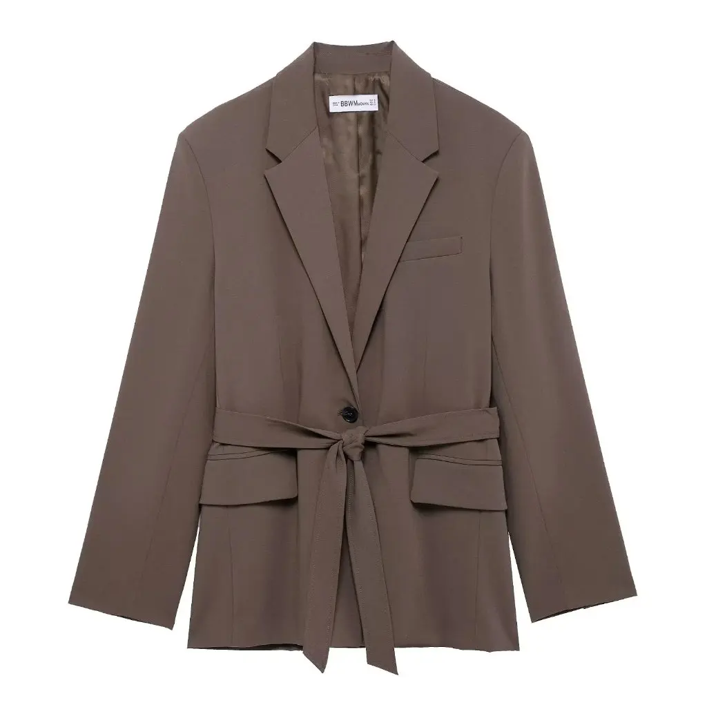 

Spring Autumn New Elegant Straight Suit Jacket with Belt Women's Fashion Upper Body Casual Business Style