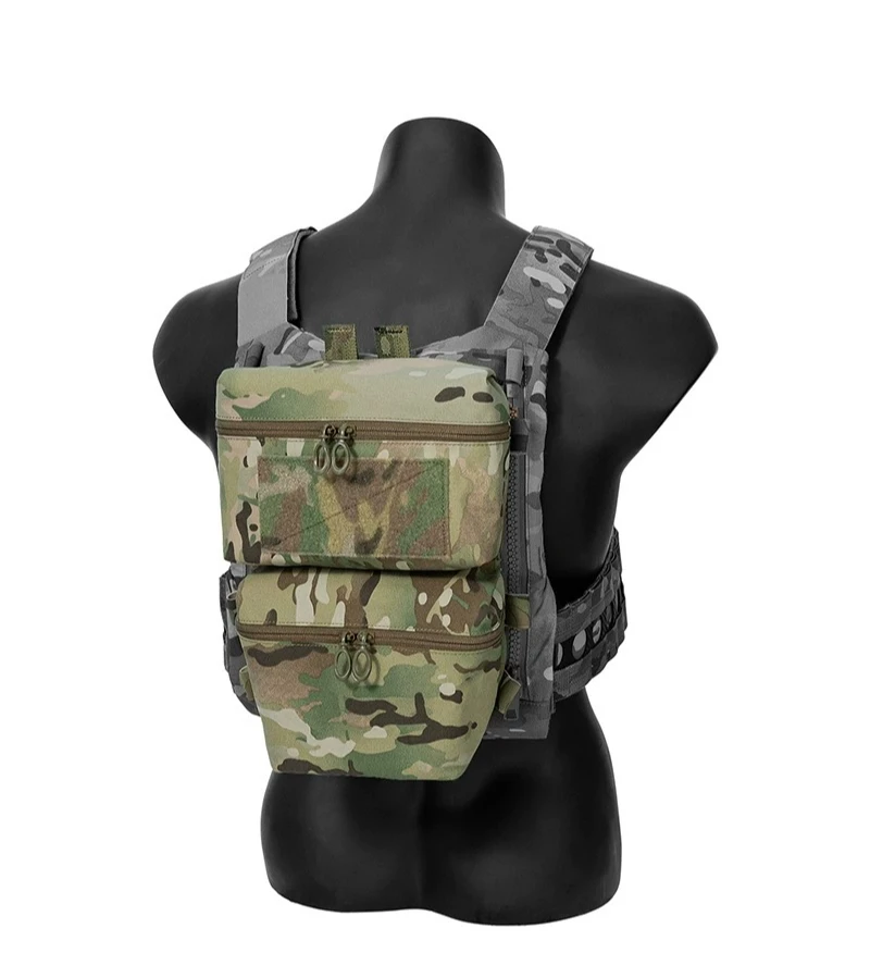 Dual Zipper Double Compartment Rear Expansion Pouch Multi-Purpose Tactical Vest Back Panel Storage Bag for Outdoor Hunting